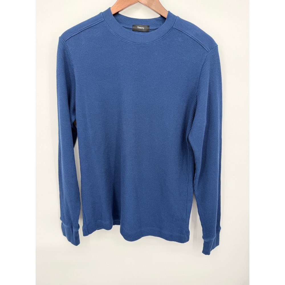 Theory Mattis Crew Studio T Waffle Men Medium Blue Excellent Long Sleeve Top